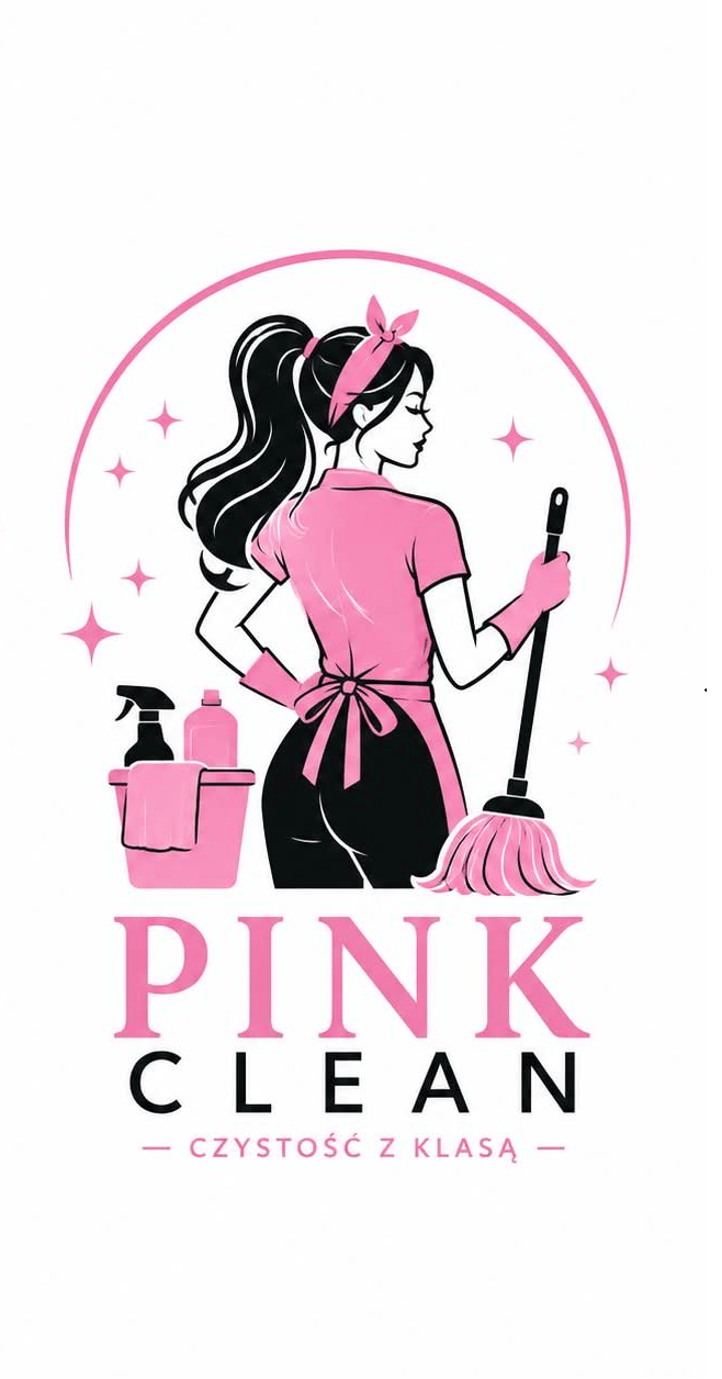 PINK CLEAN, profesjonalna firma sprzątająca. Ilustracja w stylu retro.