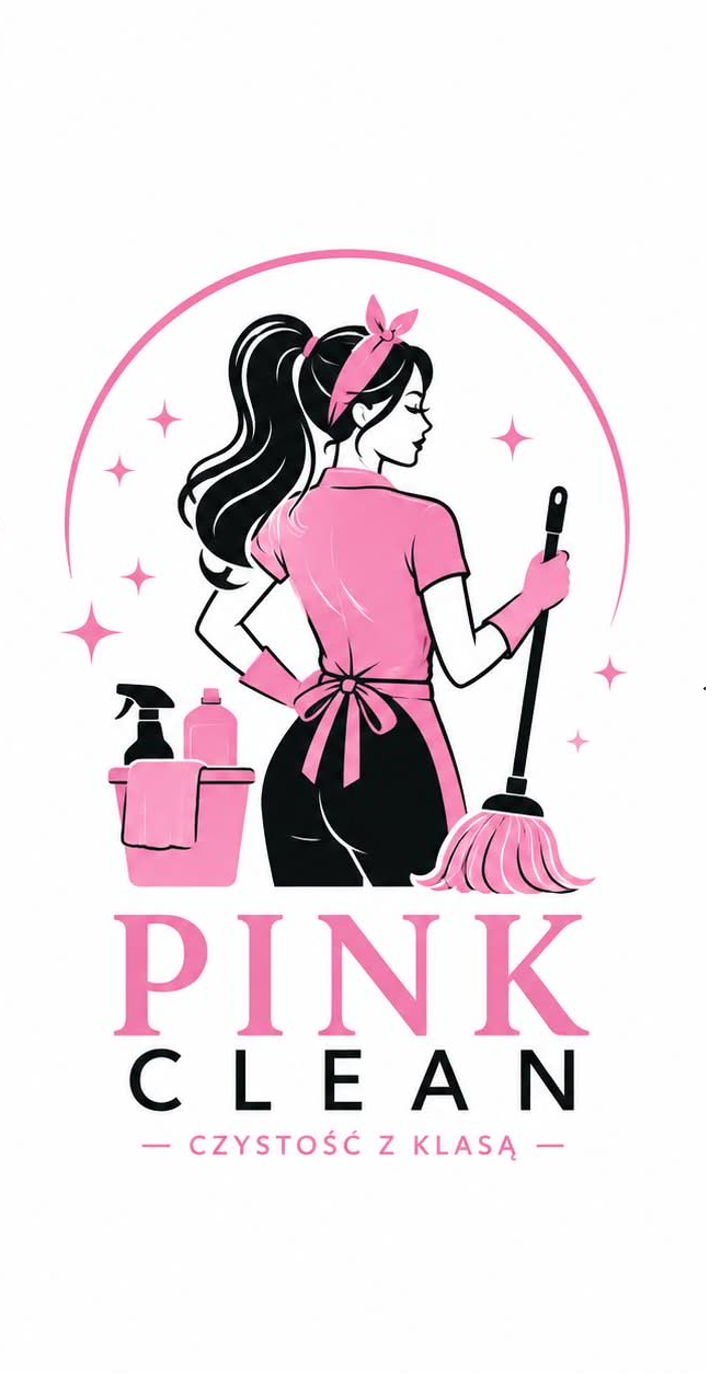 PINK CLEAN, profesjonalna firma sprzątająca. Ilustracja w stylu retro.